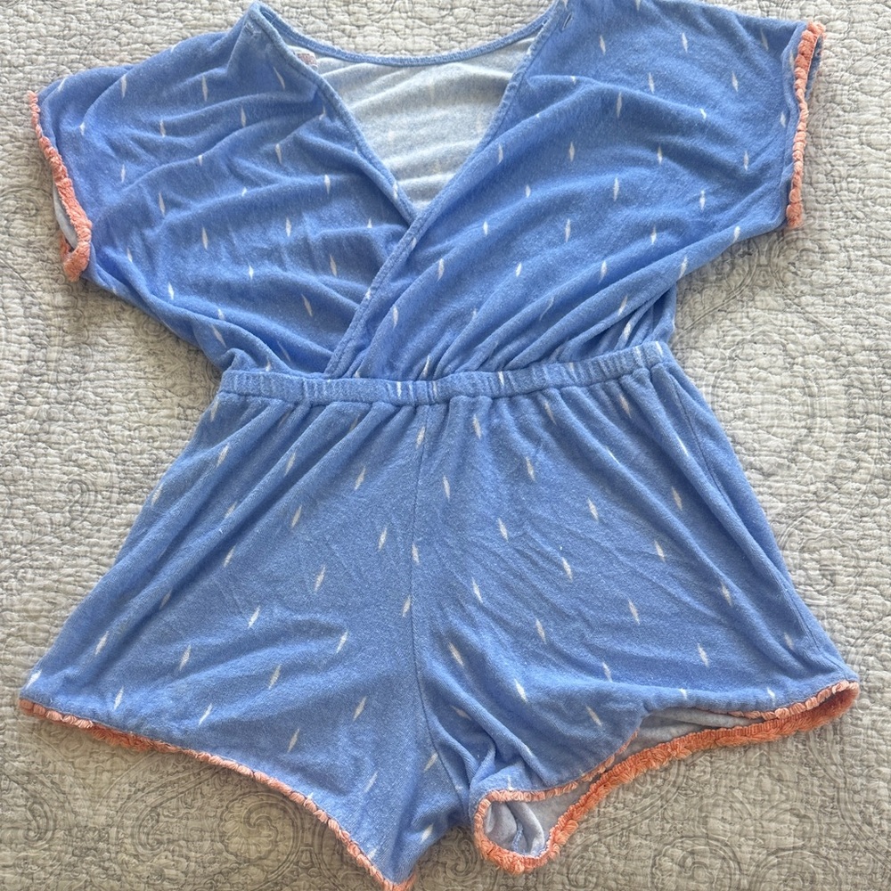 Kids Blue Romper with Pink Trim